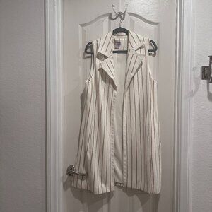 Chico's Women's Sleeveless long vest  White Tan Vertical Stripes Size L/Size 2